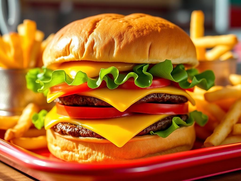Signature double cheeseburger and crinkle fries